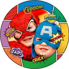 Superhero comic strip happy birthday for boys photo upload Edible Cupcake Topper