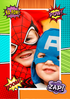 Superhero comic strip happy birthday for boys photo upload Sponge Cake Topper