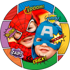 Superhero comic strip happy birthday for boys photo upload Sponge Cake Topper