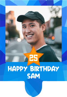 Happy birthday blue coloured funky star border custom age for him photo upload Retro Cupcake Topper