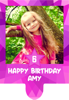 Happy birthday pink coloured funky star border custom age for girls photo upload Retro Cupcake Topper
