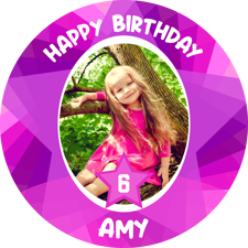 Happy birthday pink coloured funky star border custom age for girls photo upload Sponge Cake Topper