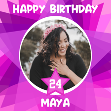 Happy birthday pink coloured funky star border custom age for her photo upload Sponge Cake Topper