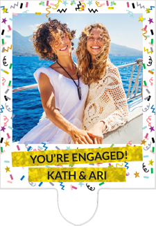 You’re engaged sparkly gold glitter & coloured confetti photo upload Retro Cupcake Topper
