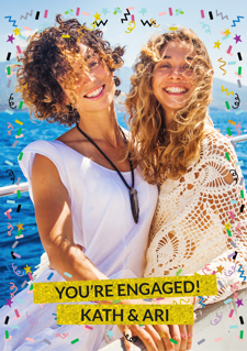 You’re engaged sparkly gold glitter & coloured confetti photo upload Sponge Cake Topper