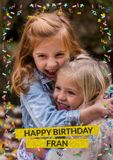 Happy birthday sparkly gold glitter & coloured confetti for girls photo upload Sponge Cake Topper