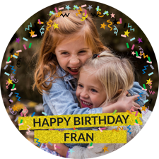 Happy birthday sparkly gold glitter & coloured confetti for girls photo upload Sponge Cake Topper