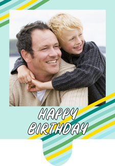 Happy birthday green, blue & yellow line border for him photo upload Retro Cupcake Topper