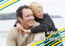 Happy birthday green, blue & yellow line border for him photo upload Sponge Cake Topper