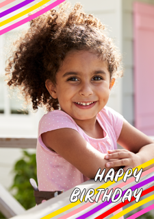 Happy birthday pink & yellow line border for girls photo upload Sponge Cake Topper