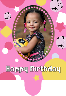 Pink & yellow star happy birthday border for girls photo upload Retro Cupcake Topper
