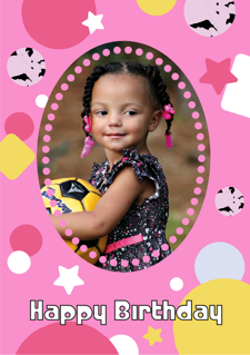 Pink & yellow star happy birthday border for girls photo upload Sponge Cake Topper