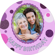 Happy birthday abstract circle pink & purple border for her photo upload Edible Cupcake Topper