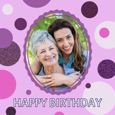Happy birthday abstract circle pink & purple border for her photo upload Sponge Cake Topper