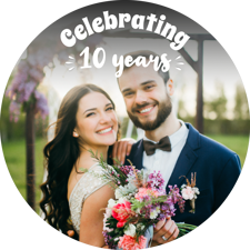 Anniversary white handwritten text photo upload Sponge Cake Topper