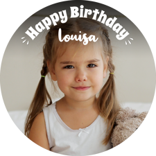 Happy birthday white handwritten text for girls photo upload Sponge Cake Topper