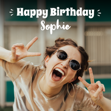 Happy birthday white handwritten text for her photo upload Sponge Cake Topper