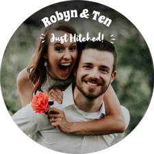 Wedding white handwritten text photo upload Wafer Cupcake Topper