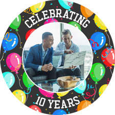 Anniversary dancing colourful balloons border photo upload Sponge Cake Topper