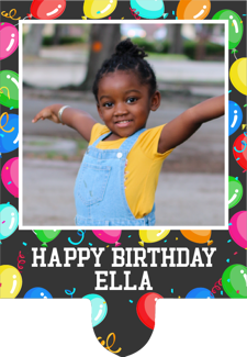 Happy birthday dancing colourful balloons border for girls photo upload Retro Cupcake Topper