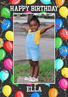 Happy birthday dancing colourful balloons border for girls photo upload Sponge Cake Topper