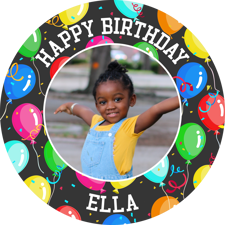 Happy birthday dancing colourful balloons border for girls photo upload Sponge Cake Topper