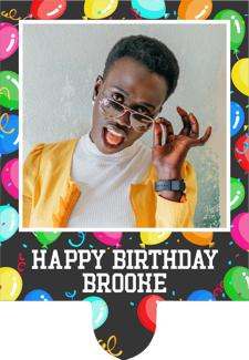 Dancing colourful balloons happy birthday border for her photo upload Retro Cupcake Topper