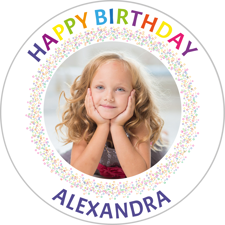 Rainbow sprinkle border happy birthday for boys photo upload Sponge Cake Topper