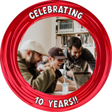 Happy anniversary red swirl border photo upload Sponge Cake Topper