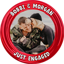 Just engaged red swirl border photo upload Wafer Cupcake Topper