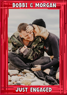 Just engaged red swirl border photo upload Sponge Cake Topper