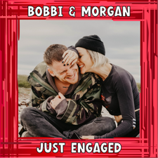 Just engaged red swirl border photo upload Sponge Cake Topper