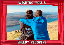 Get well soon red swirl border photo upload Sponge Cake Topper