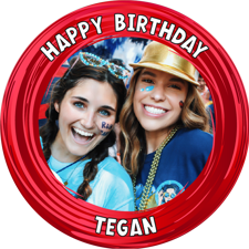 Happy birthday red swirl border for her photo upload Edible Cupcake Topper