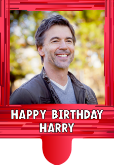 Happy birthday red swirl border for him photo upload Retro Cupcake Topper
