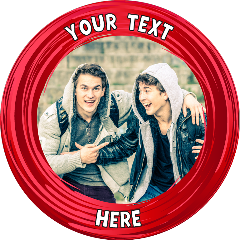 Custom message red swirl border photo upload Edible Cupcake Topper