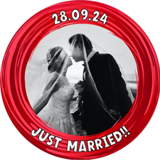 Wedding red swirl border photo upload photo upload Wafer Cupcake Topper