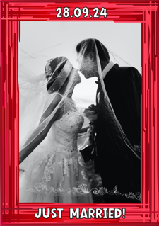 Wedding red swirl border photo upload photo upload Sponge Cake Topper