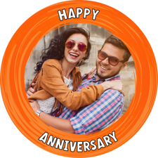Happy anniversary orange swirl border photo upload Sponge Cake Topper