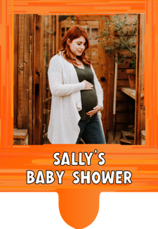 Happy baby shower orange swirl border photo upload Retro Cupcake Topper