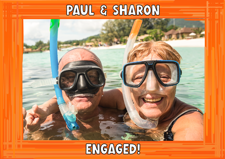 You’re engaged orange swirl border photo upload Sponge Cake Topper