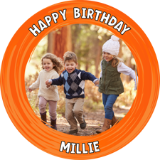 Happy birthday orange swirl border for girls photo upload photo upload Sponge Cake Topper