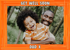 Get well soon orange swirl border photo upload Sponge Cake Topper