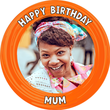 Happy birthday orange swirl border for her photo upload photo upload Edible Cupcake Topper