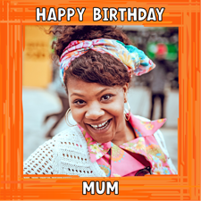 Happy birthday orange swirl border for her photo upload photo upload Sponge Cake Topper