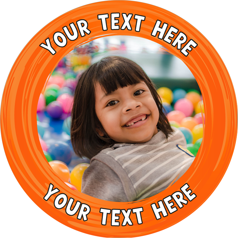 Custom message swirl orange swirl border photo upload Edible Cupcake Topper