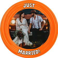 Wedding custom message orange swirl border photo upload Wafer Cupcake Topper