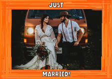 Wedding custom message orange swirl border photo upload Sponge Cake Topper