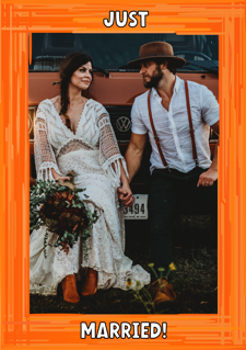 Wedding custom message orange swirl border photo upload Sponge Cake Topper