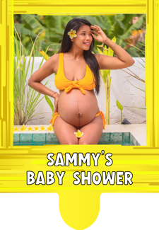 Happy baby shower yellow swirl border photo upload Retro Cupcake Topper